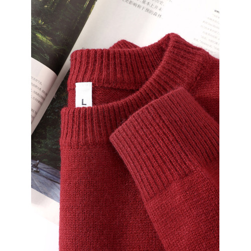 顯白安可拉紅！慵懶風螺紋圓領毛衣復古車厘子紅簡約保暖針織上衣