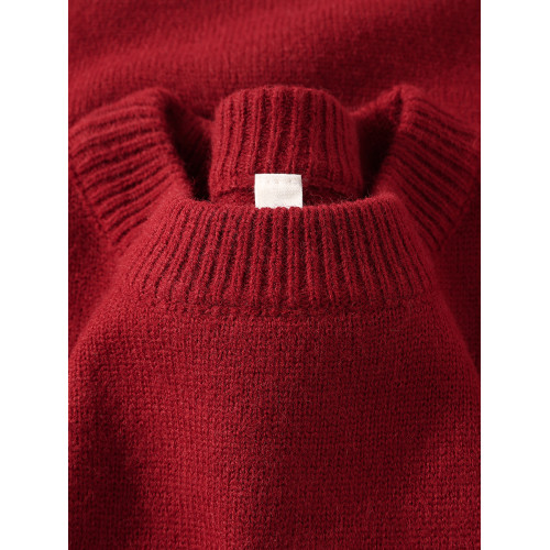 顯白安可拉紅！慵懶風螺紋圓領毛衣復古車厘子紅簡約保暖針織上衣