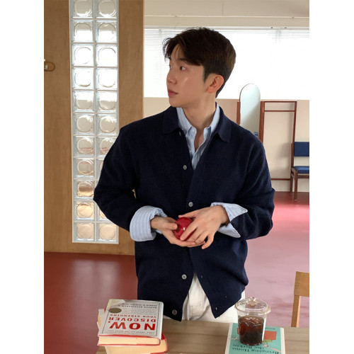 SSUMENAM「老錢風 翻領設計」高級感毛衣開衫男秋冬針織衫外套