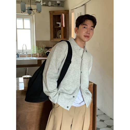 SSUMENAM「老錢風 翻領設計」高級感毛衣開衫男秋冬針織衫外套