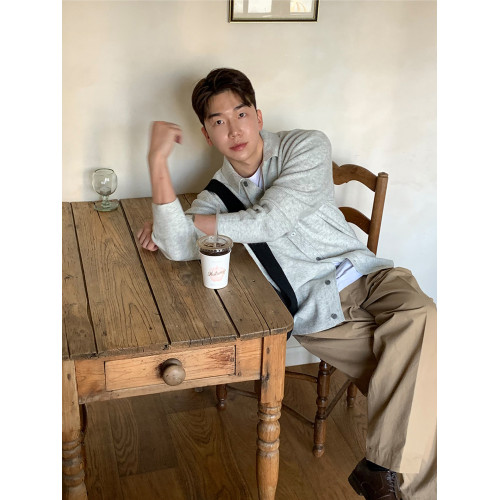 SSUMENAM「老錢風 翻領設計」高級感毛衣開衫男秋冬針織衫外套