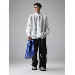 YOUSHU「織物呼吸」雲感慵懶風開衫毛衣背心男秋季老錢風針織馬甲