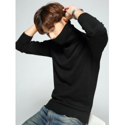 韓國純棉秋冬季可翻高領毛衣男士內搭長袖韓版修身純色打底針織衫