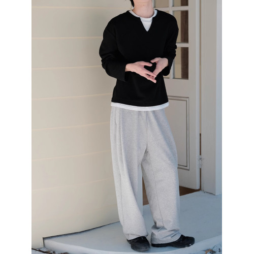 可樂生活自製 秋季慵嬾風華夫格假兩件日系寬鬆長袖打底T恤男女