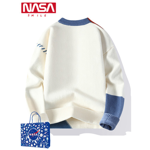 NASA旗艦店毛衣女潮流慵懶設計感拼接冬季加絨加厚保暖情侶針織衫