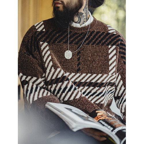 馬登工裝美式復古雪尼爾聖誕情侶毛衣加厚保暖打底絨針織衫男秋