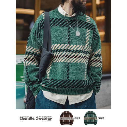 馬登工裝美式復古雪尼爾聖誕情侶毛衣加厚保暖打底絨針織衫男秋