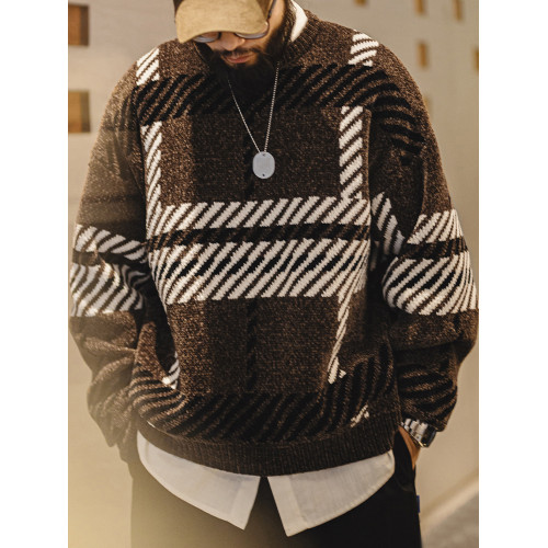 馬登工裝美式復古雪尼爾聖誕情侶毛衣加厚保暖打底絨針織衫男秋