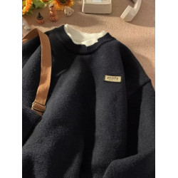 假兩件毛衣男冬季加絨加厚羊毛衫線衣慵懶風內搭針織衫外套上衣服