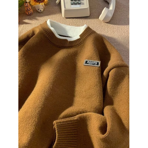 假兩件毛衣男冬季加絨加厚羊毛衫線衣慵懶風內搭針織衫外套上衣服 假兩件毛衣男冬季加絨加厚羊毛衫線衣慵懶風內搭針織衫外套上衣服