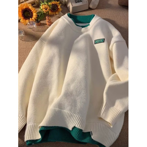 假兩件毛衣男冬季加絨加厚羊毛衫線衣慵懶風內搭針織衫外套上衣服 假兩件毛衣男冬季加絨加厚羊毛衫線衣慵懶風內搭針織衫外套上衣服