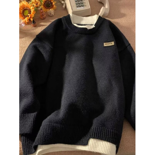 假兩件毛衣男冬季加絨加厚羊毛衫線衣慵懶風內搭針織衫外套上衣服 假兩件毛衣男冬季加絨加厚羊毛衫線衣慵懶風內搭針織衫外套上衣服