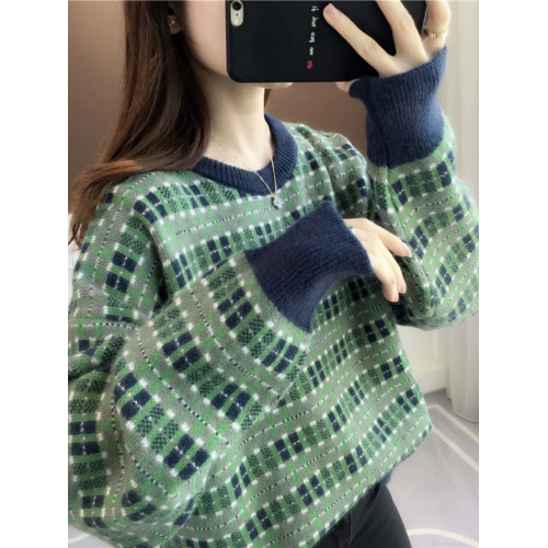 冬季高級感超好看格子女士毛衣女款2025新款秋冬慵懶風針織打底衫 冬季高級感超好看格子女士毛衣女款2025新款秋冬慵懶風針織打底衫