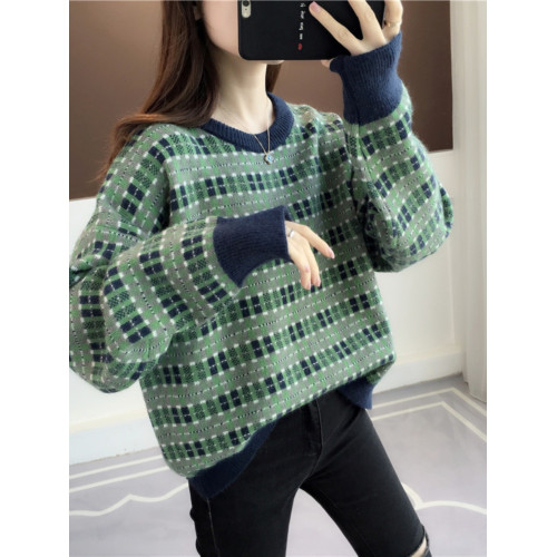 冬季高級感超好看格子女士毛衣女款2025新款秋冬慵懶風針織打底衫 冬季高級感超好看格子女士毛衣女款2025新款秋冬慵懶風針織打底衫