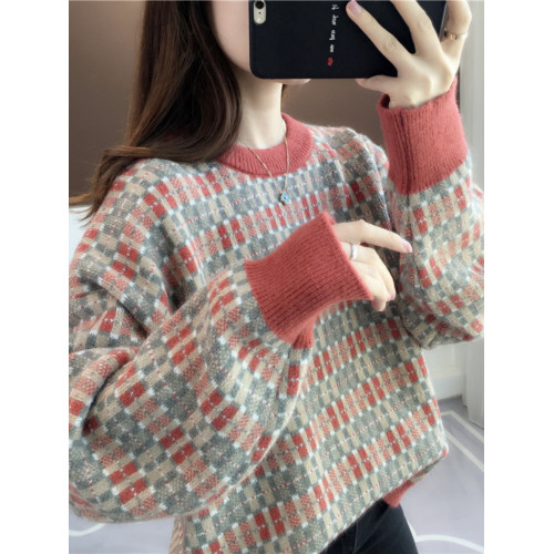 冬季高級感超好看格子女士毛衣女款2025新款秋冬慵懶風針織打底衫 冬季高級感超好看格子女士毛衣女款2025新款秋冬慵懶風針織打底衫