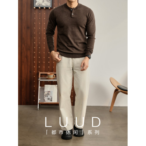 LUUD 高級感雙紐釦亨利領針織衫男羊毛混紡修身保暖套頭打底毛衣
