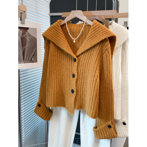 海軍領毛衣外套女2025秋冬新款寬松慵懶風外穿上衣加厚針織開衫潮 海軍領毛衣外套女2025秋冬新款寬松慵懶風外穿上衣加厚針織開衫潮