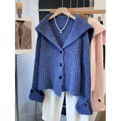 海軍領毛衣外套女2025秋冬新款寬松慵懶風外穿上衣加厚針織開衫潮 海軍領毛衣外套女2025秋冬新款寬松慵懶風外穿上衣加厚針織開衫潮