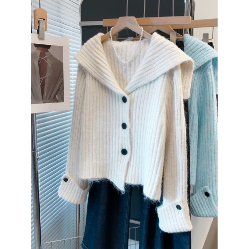 海軍領毛衣外套女2025秋冬新款寬松慵懶風外穿上衣加厚針織開衫潮 海軍領毛衣外套女2025秋冬新款寬松慵懶風外穿上衣加厚針織開衫潮