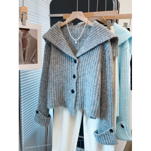 海軍領毛衣外套女2025秋冬新款寬松慵懶風外穿上衣加厚針織開衫潮 海軍領毛衣外套女2025秋冬新款寬松慵懶風外穿上衣加厚針織開衫潮