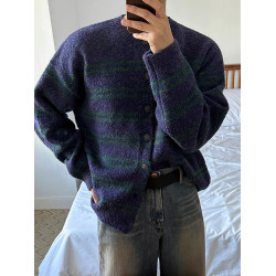 MRCYC漸變條紋開衫毛衣男冬季慵懶風穿搭韓系潮流圓領針織衫外套