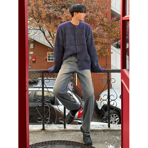 MRCYC漸變條紋開衫毛衣男冬季慵懶風穿搭韓系潮流圓領針織衫外套 MRCYC漸變條紋開衫毛衣男冬季慵懶風穿搭韓系潮流圓領針織衫外套