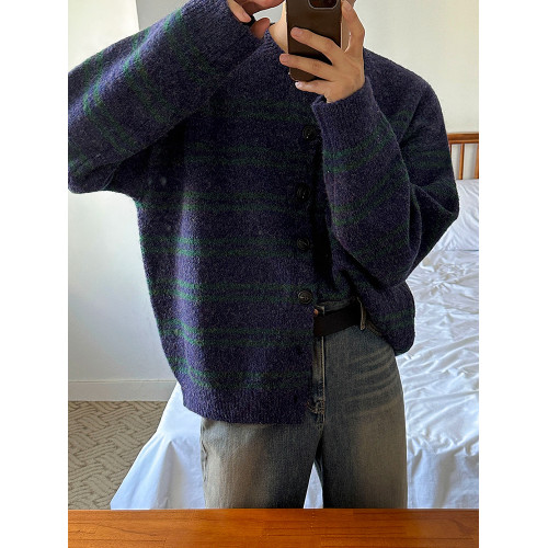 MRCYC漸變條紋開衫毛衣男冬季慵懶風穿搭韓系潮流圓領針織衫外套 MRCYC漸變條紋開衫毛衣男冬季慵懶風穿搭韓系潮流圓領針織衫外套