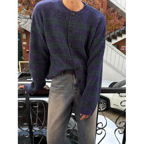 MRCYC漸變條紋開衫毛衣男冬季慵懶風穿搭韓系潮流圓領針織衫外套 MRCYC漸變條紋開衫毛衣男冬季慵懶風穿搭韓系潮流圓領針織衫外套