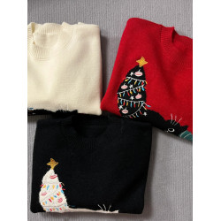 氛圍感圓領聖誕貓刺綉套頭毛衣女秋冬季新款寬松甜美百搭針織上衣