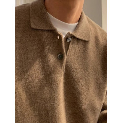 純色polo毛衣男士高級感韓版潮流休閒翻領針織衫秋季休閒寬松外套