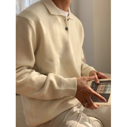 純色polo毛衣男士高級感韓版潮流休閒翻領針織衫秋季休閒寬松外套