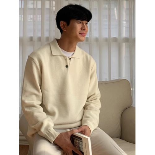 純色polo毛衣男士高級感韓版潮流休閒翻領針織衫秋季休閒寬松外套