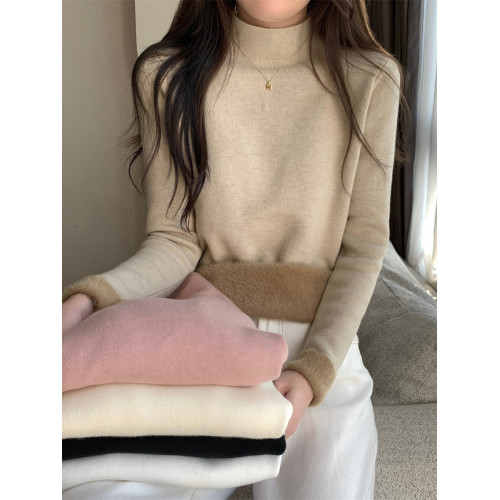 溫柔燕麥色長袖半高領加絨加厚修身毛衣打底衫女春秋冬季保暖內搭 溫柔燕麥色長袖半高領加絨加厚修身毛衣打底衫女春秋冬季保暖內搭