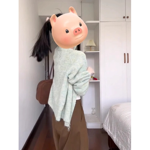 綠色毛衣開衫外套女秋冬季針織衫2025新款打底短上衣慵懶風高級感