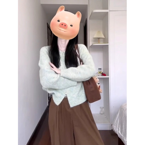 綠色毛衣開衫外套女秋冬季針織衫2025新款打底短上衣慵懶風高級感