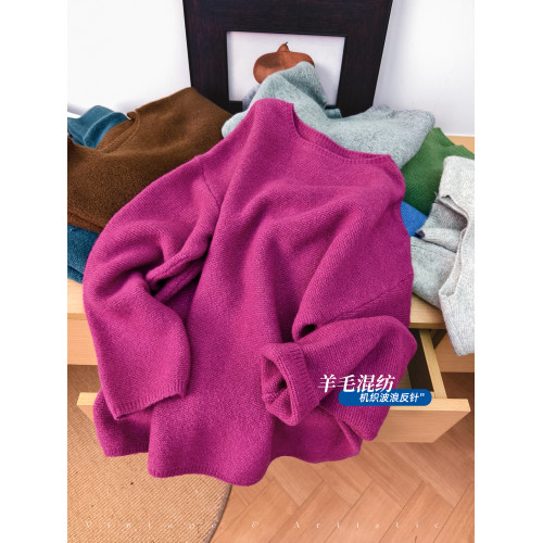 小耳出品 大版！羊毛混紡/波浪反針/厚實軟糯 寬鬆圓領減齡上衣女