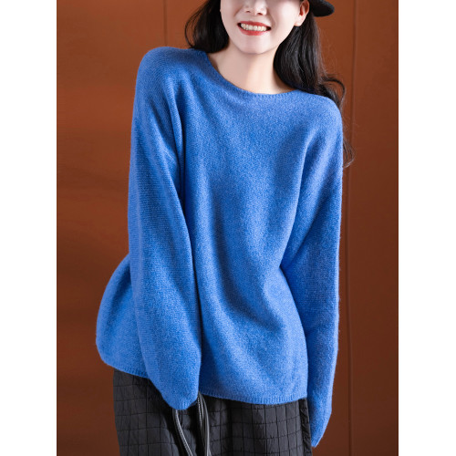 小耳出品 大版！羊毛混紡/波浪反針/厚實軟糯 寬鬆圓領減齡上衣女