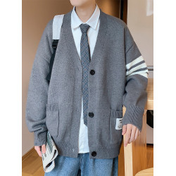 開衫毛衣外套男冬季新款寬松痞帥針織衫港風拼接百搭休閒情侶線衣