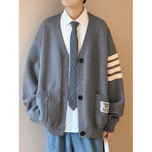 開衫毛衣外套男冬季新款寬松痞帥針織衫港風拼接百搭休閒情侶線衣