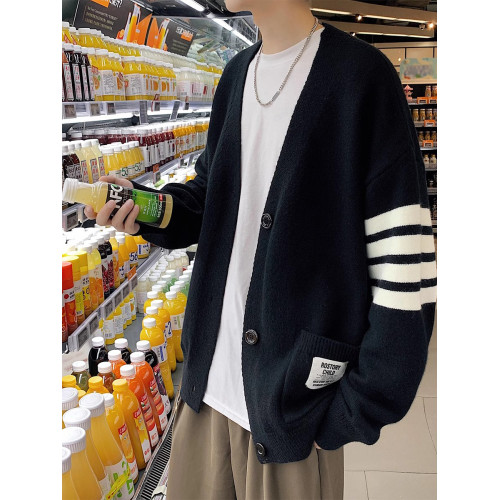 開衫毛衣外套男冬季新款寬松痞帥針織衫港風拼接百搭休閒情侶線衣