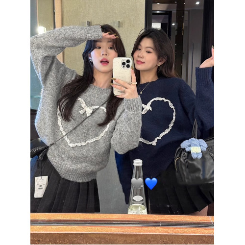 慵懶風軟糯套頭愛心毛衣女秋冬季新款寬松圓領針織衫百搭打底上衣 慵懶風軟糯套頭愛心毛衣女秋冬季新款寬松圓領針織衫百搭打底上衣