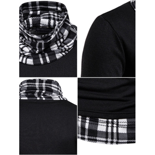 秋冬款個性高領毛衣男堆領假兩件針織打底衫加絨加厚內搭拼接拼色