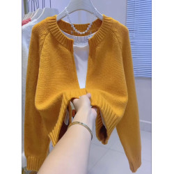 藍色針織開衫女2024秋冬新款外搭寬松休閒慵懶風毛衣外套拉鍊上衣