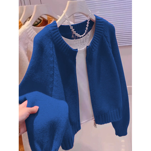 藍色針織開衫女2024秋冬新款外搭寬松休閒慵懶風毛衣外套拉鍊上衣 藍色針織開衫女2024秋冬新款外搭寬松休閒慵懶風毛衣外套拉鍊上衣