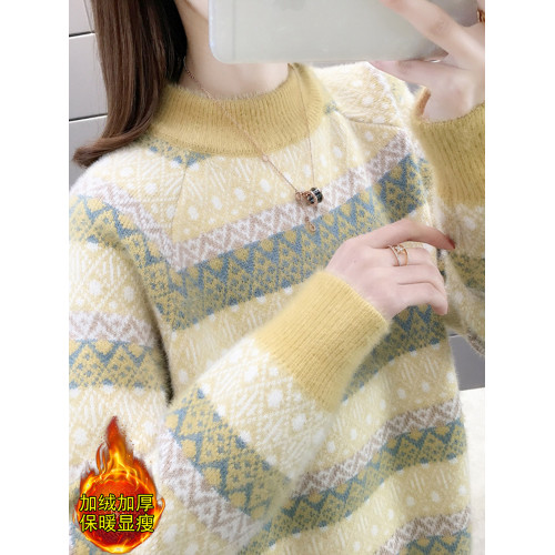 加絨加厚不起球水絨毛衣女大童半高領學生條紋高中費爾島針織打底 加絨加厚不起球水絨毛衣女大童半高領學生條紋高中費爾島針織打底
