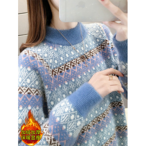 加絨加厚不起球水絨毛衣女大童半高領學生條紋高中費爾島針織打底 加絨加厚不起球水絨毛衣女大童半高領學生條紋高中費爾島針織打底