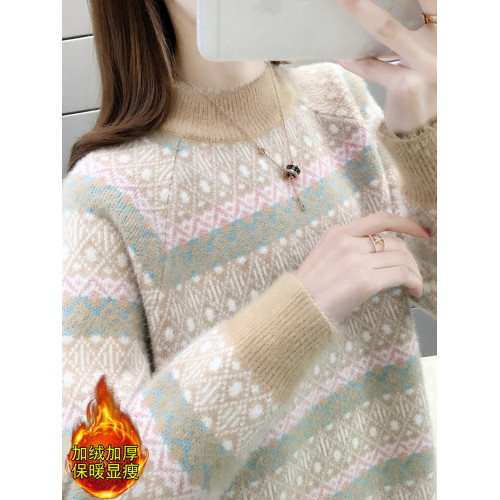 加絨加厚不起球水絨毛衣女大童半高領學生條紋高中費爾島針織打底 加絨加厚不起球水絨毛衣女大童半高領學生條紋高中費爾島針織打底