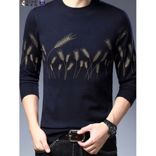 啄木鳥針織衫男秋冬新款打底衫中年男士時尚潮流毛衣圓領套頭毛衣