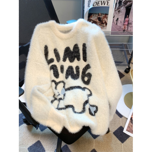 兔子毛衣女秋冬2025新款水貂絨加厚寬松慵懶風外穿學生高級感上衣 兔子毛衣女秋冬2025新款水貂絨加厚寬松慵懶風外穿學生高級感上衣