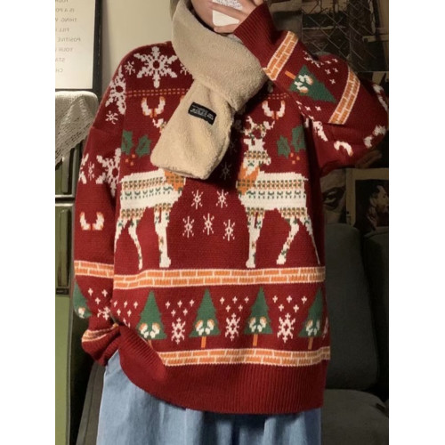 聖誕ins喜慶情侶裝毛衣男女秋冬季韓版休閒慵懶風新年針織衫外套 聖誕ins喜慶情侶裝毛衣男女秋冬季韓版休閒慵懶風新年針織衫外套